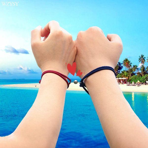 

charm bracelets 2pcs/set alloy couple magnetic attraction ball creative bracelet stainless steel friendship rope men and women jewelry gift, Golden;silver