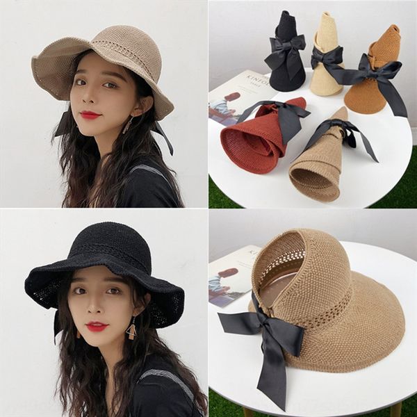 

summer korean foldable empty straw toque female female summer new sunscreen straw hat outdoor sun hat fashion, Blue;gray