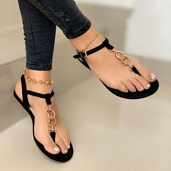 

blwbyl flip flops sandals summer fashion solid buckle flats women shoes beach roma casual ladies plus size, Black