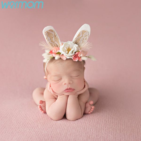 

warmom hairbands newbown pgraphy props baby girls boys pgraph headwear ears camellia wreath hairbands, Slivery;white