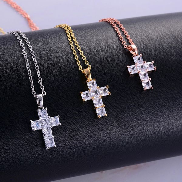 

fashion ladies cross necklace with zircon vintage rose gold color color necklace classic party wedding necklaces for women, Silver