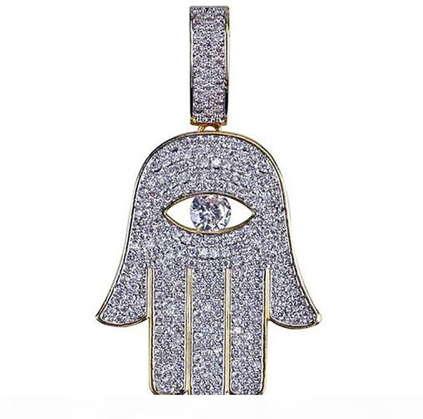 

l iced out cz bling fatima hand pendant necklace mens micro pave cubic zirconia simulated diamonds necklace, Silver