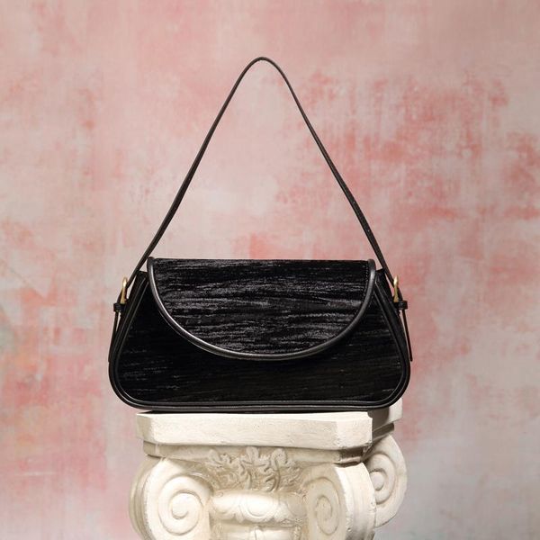 

velvet ladies shoulder bag fashion designer women black crossbody bag youth casual genuine leather women handbag travel bag gift 1105