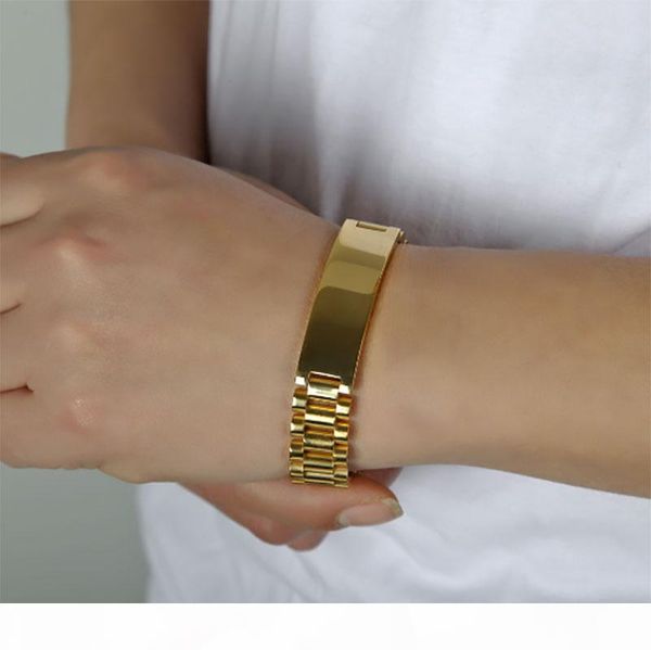

cool mens 15mm 21cm watch band bracelet gold plated 316l stainless steel strap solid links cuff bangles jewelry gift, Bronze;slivery