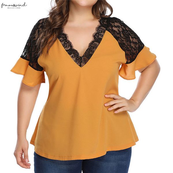 

short sleeve blouse lace patchwork chiffon women casual v neck summer new style ladies blouses plus size blusa mujer 4em, White