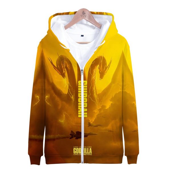 

cool godzilla 2 : king of the monsters 3d hooded hoodies men women fleece sweatshirts zip tracksuits harajuku zip-up clothing, Black