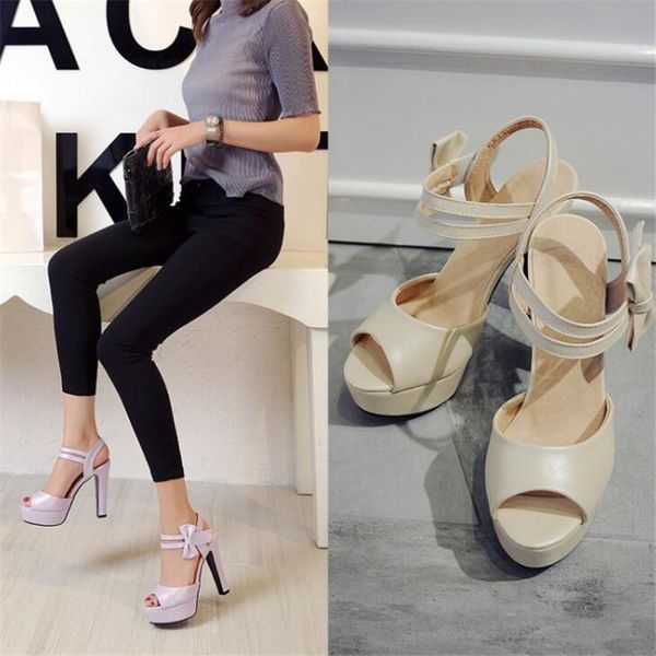 

sandals female summer 2020 new high-heeled fish mouth shoes bow rough with waterproof platform roman women's shoes, Black