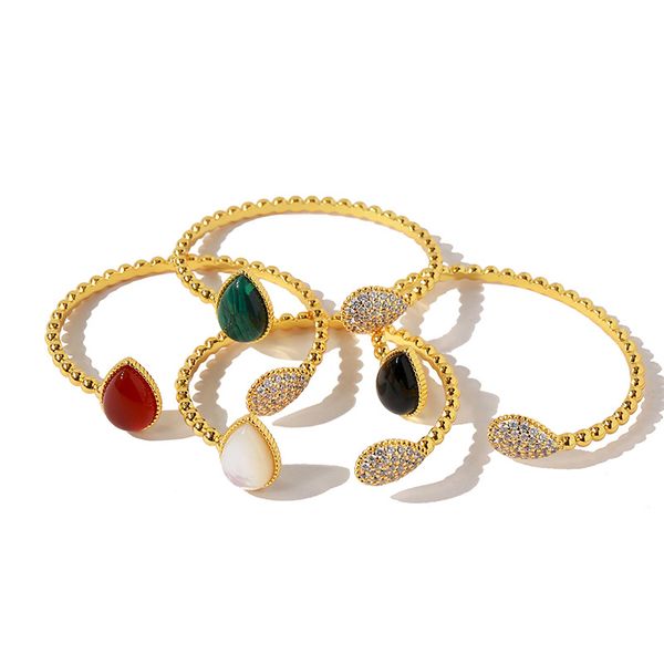 

luxury fashion new brand titanium steel gold bracelet water drops agate opening bracelet for women charm jewelry, Golden;silver