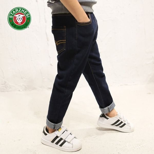 

broken size wear boys' denim jeans panty pants new children's pants mid-size children's autumn korean style western style dar, Blue