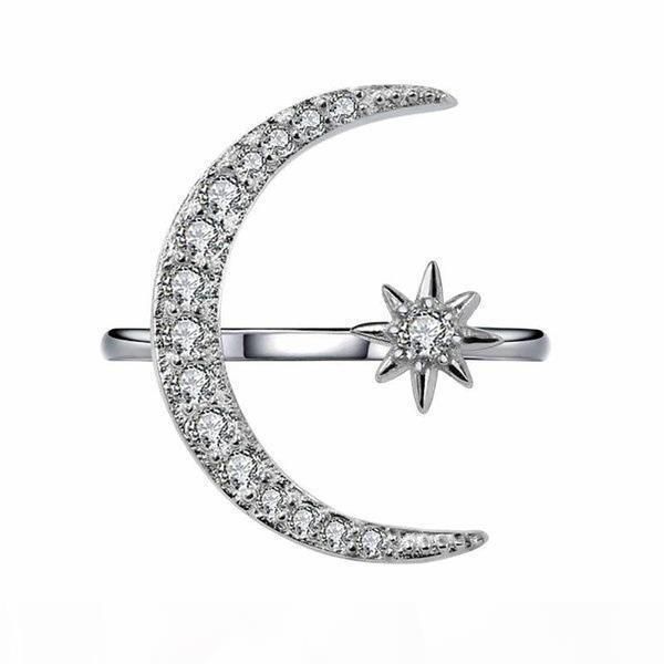 

new crescent moon and moon ring european and american plated 18k stars moon opening exaggerated ring designer jewelry men rings, Silver