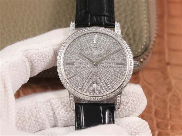 

81579/000g-9274 montre de luxe 9015 movement inlaid 660 swarovski crystal diamond leather watchband diamond watch, Slivery;brown