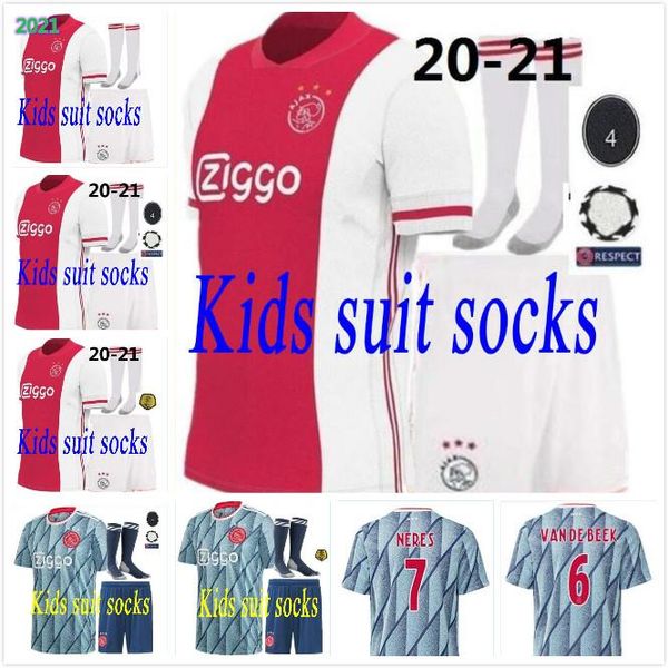 

kids kit 2020 2021 ajax fc home away soccer jersey 20 21 de jong ziyech neres tagliafico van de beek bazoer tadic ajax kids football shirt, Black;yellow