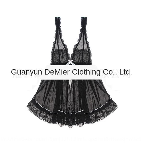 

new lace underw wooden ear nightgown underwear pajamas lace pajamas split cute bow tulle nightgown suit, Black;white
