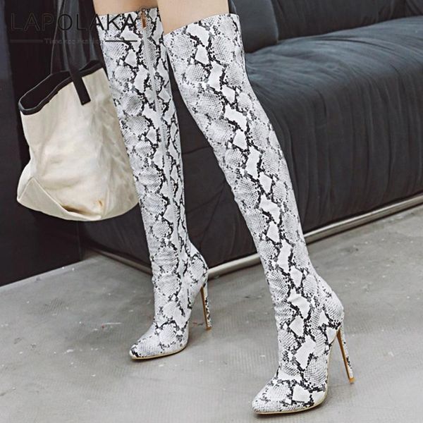 

lapolaka 2020 plus size 48 zip up shoes woman boots female thin high heels pointed toe over the knee boots, Black