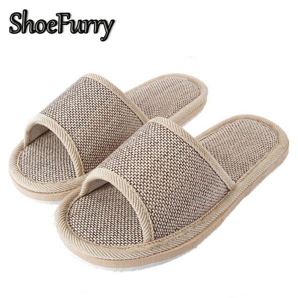

shoefurry women natural flax home slippers indoor shoes breathable mute slipper woman beach sandals summer female linen slippers, Black