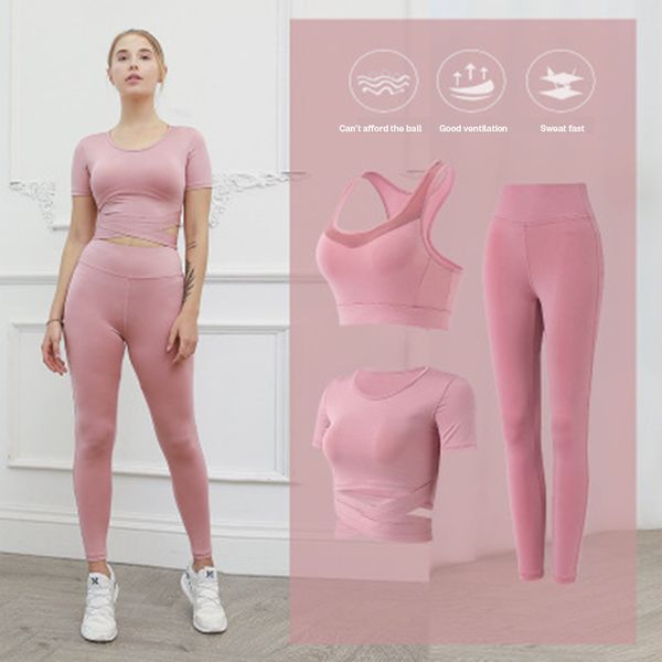 

chrleisure с коротким рукавом спортивный комплект 3 шт спортивный костюм gym одежда фитнес ударопрочный tank quick dry шорты йога set женщин, White;red