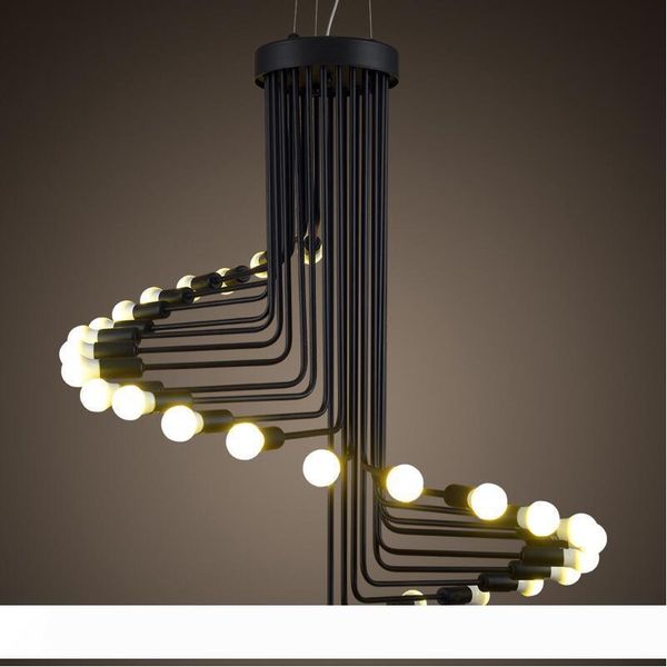 

Vintage ceiling Chandelier Black Iron Wind Spiral Stairs Pendant Lamp Retro hanglamp Living Room Lighting Fixture pendant light