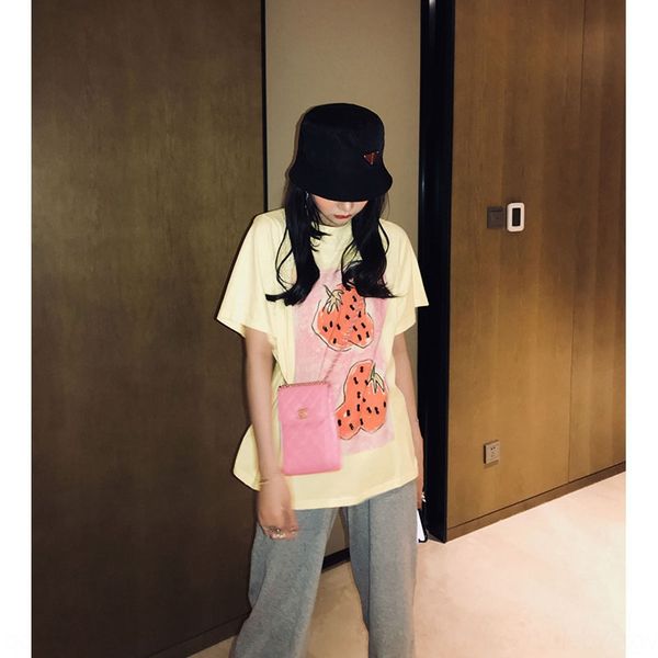 

nforx casual all-match strawberry printed short-sleeved for women t-shirt t-shirt in summer of 2020 korean style loose internet celebrity to, White