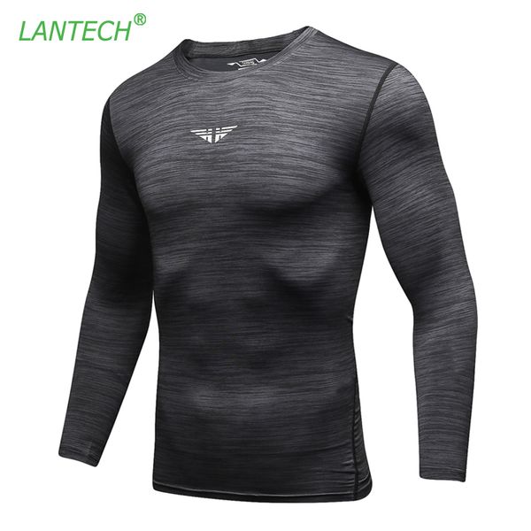 

lantech men running shirt jogging sports sportswear fitness exercise gym compression tights shirt clothes long sleeve jerseys, Black;blue