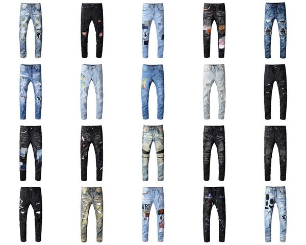

джинсы одежда брюки off road panther black soldier mens тонкий denim straight байкер hole hip hop jeans men, Blue