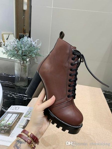 

luxury womens boots genuine leather short boots flat high heeled chunky womens shoes casual laureate platform desert boot bottes w1, Black