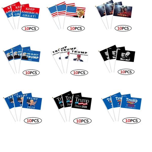 

14*21cm trump hand flag with flagpole america campaign hand waving flag banner flag dhl ship wx20-12