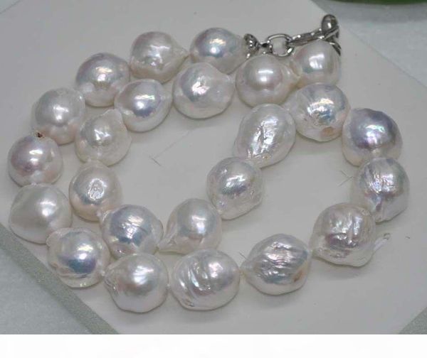 

hand knotted 11-13mm really huge white baroque fresh water pearl necklace 45cm fashion jewelry, Silver
