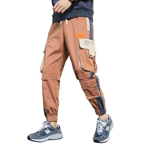 

springjoggers cargo pants men clothing summer multi-pocket hip hop sweatpants patchwork streetwear autumn casual loose trousers, Black