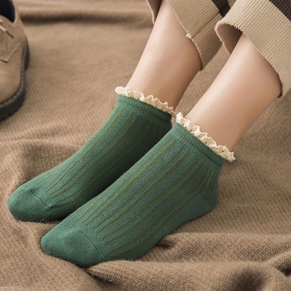 

autumn boat lace new 2020 women lace boat korean preppy style frilled women socks ruched socks, Pink;yellow