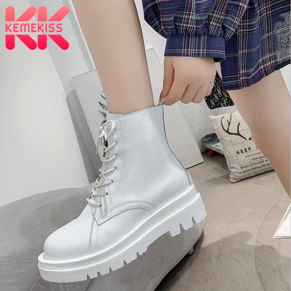 

kemekiss new fashion ankle boots for women round toe thick heel lace up solid color outdoot boots ladies footwear size 35-40, Black