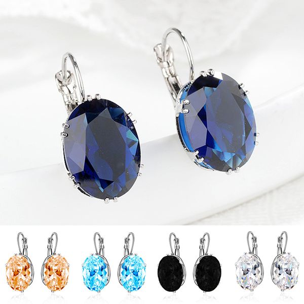 

western style oval crystal drop earrings for women multicolor egg shaped zircon white gold color gift fashion jewelry kae313, Silver