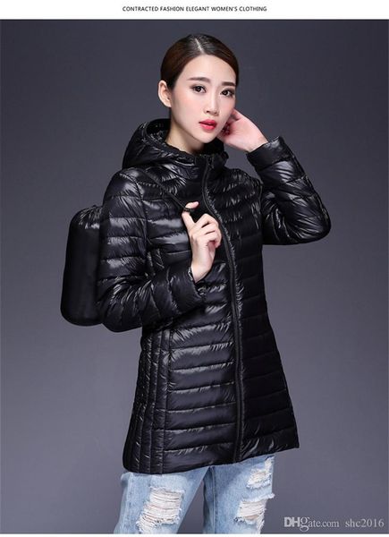 

selling new brand winter ladies 90% white duck down ultra light down jacket fashion long women's designer winter windproof warm co, Black