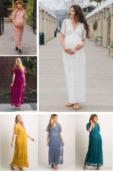 

maxi maternity dress for p shoot half sleeves v-neck sheer lace high waist a-line pregnant wedding party gown bridesmaid prom dresses, Black