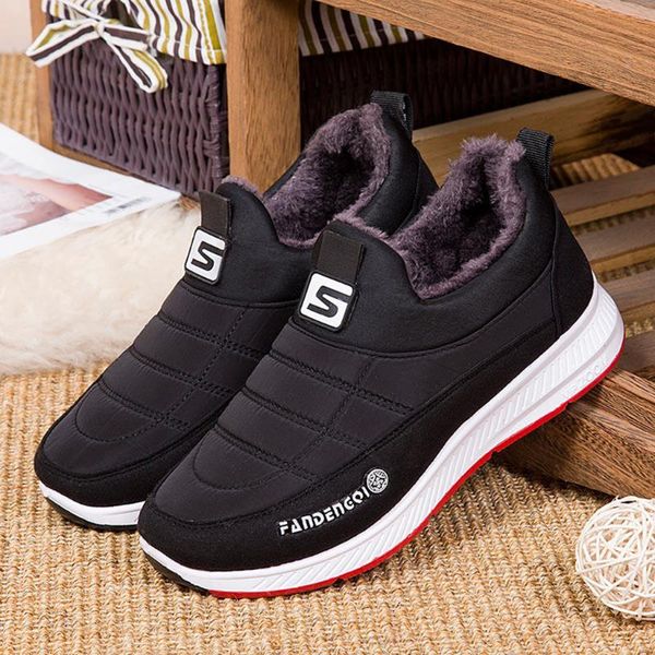 

snow boots men's winter warm fur ladies zip platform suede wedge fashion ankle boot comfort casual shoes plus size, Black