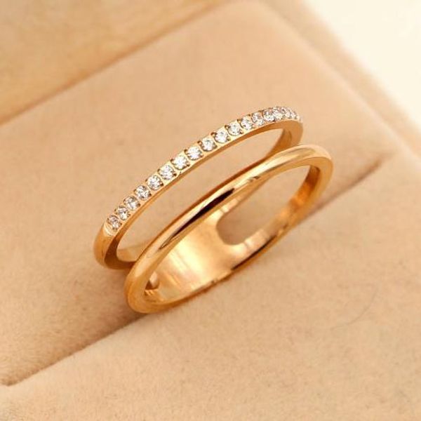 

New arrival Diamond Rings Titanium steel Rose Gold Hollow double-deck Engagement Wedding crystal couple Rings for Women and men Top Quality