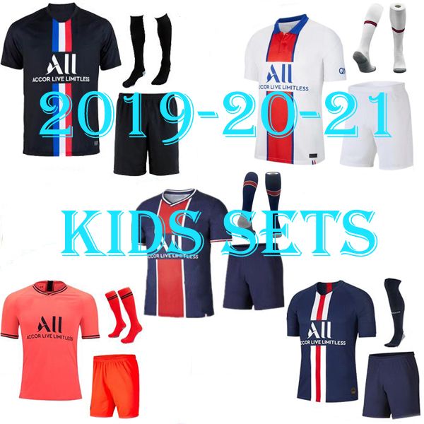 

2019 2020 2021 mbappe kids soccer jerseys verratti maillot de foot 19 20 21 sarabia cavani di maria survetement child youth football shirt, Black