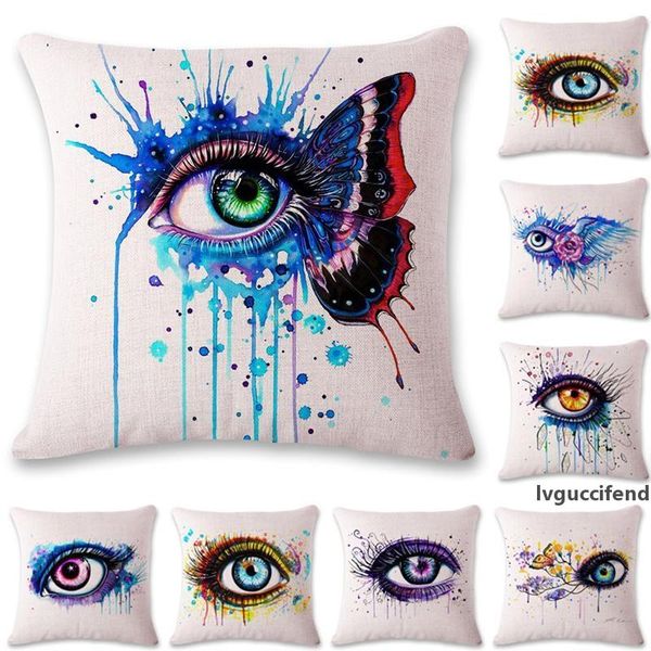 

45*45cm new colorful big eye pillow case linen square pillow cover home sofa car decor cushion cover pillowcase 16 style dhl wx9-244