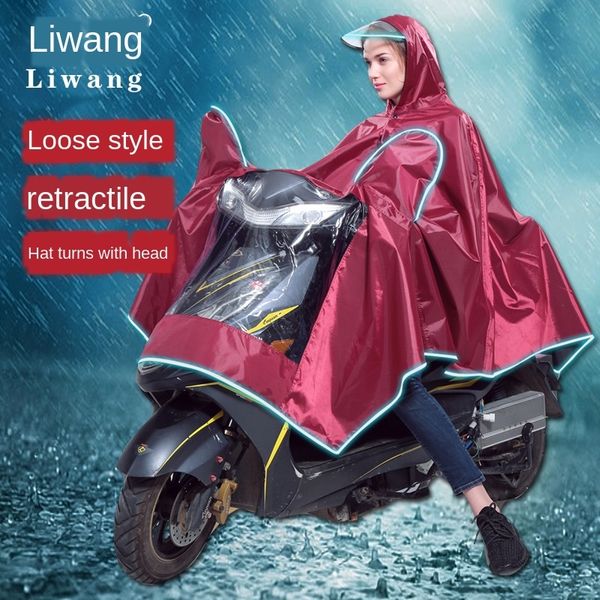 

li wang motorcycle poncho polyester pvc night motorcycle electric vehicle electric vehicle light large hat eaves rain, Black