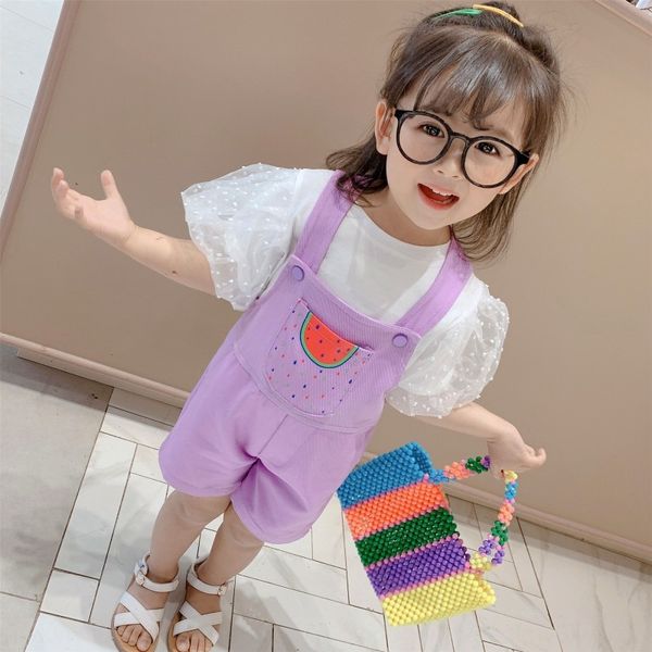 

dew1f girls watermelon straps 2020 summer new fashionable 123456-year-old baby girl pocket belt pants belt pants shorts and trousers straps, Blue