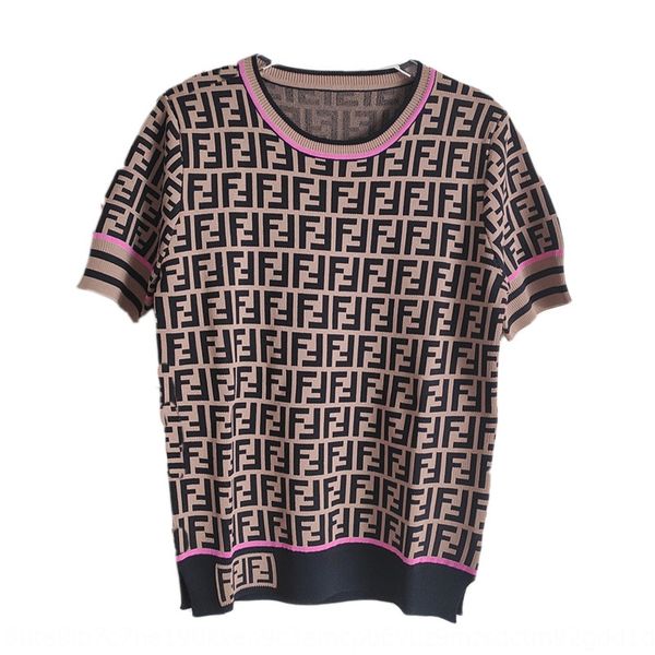 

women's f-letter short-sleeved knitwear with two colors 2020 summer ice silk fashion new women's clothing shirt shirt, White