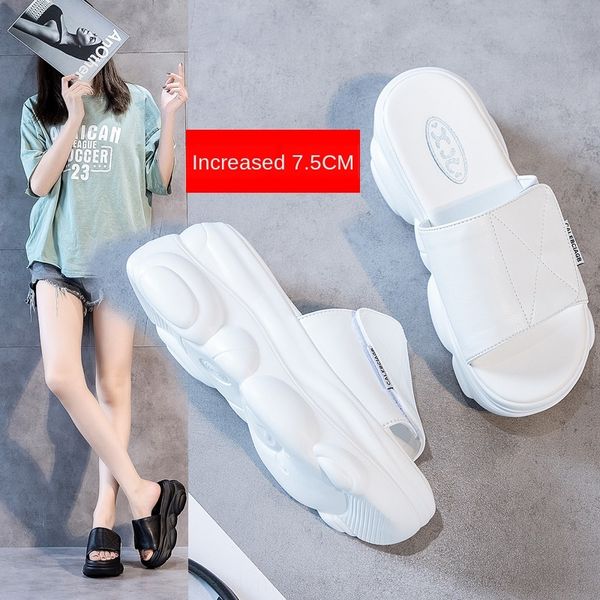 

0m0mx women's wear outside 2020 summer genuine leather height-increasing shoes muffin sandals and slippers slippers thick-soled online