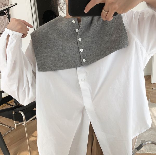 

ujg0s lufu summer new korean east gate fake vest shawl collar personalized simple vacation style all-match small shawl waistcoat female fash, Blue;gray