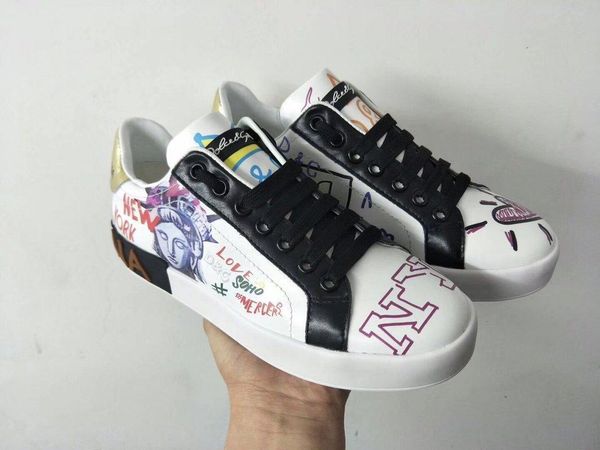 

2020f high-end custom leather party casual shoes outdoor men and women sports shoes fashion doodle wild couple shoes, size: 35-451, Black