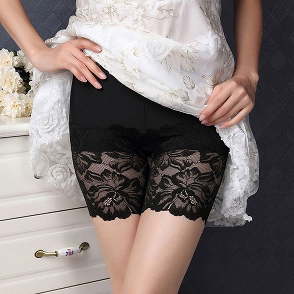 

new lace women under skirt solid seamless plus size summer ice silk breathable short tights, Black