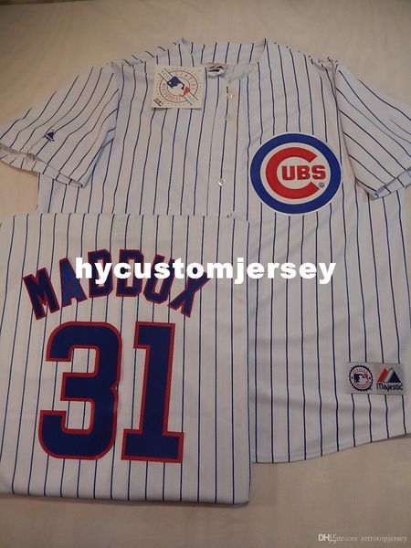 

custom mens chicago #31 maddux sewn baseball jersey white new mens stitched jerseys big and tall size xs-6xl for sale, Gray