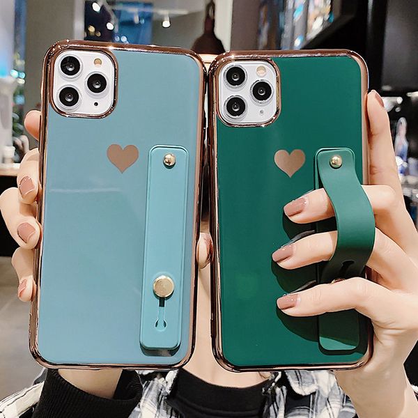 

wrist strap electroplated bumper phone case for iphone 11 pro max xr x xs max 7 8 6 6s plus love heart cover for iphone 11 pro