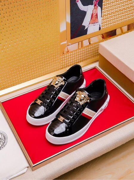 

2020p limited edition medusa printed leather men's low-lace up casual shoes, high-end fashion outdoor sports shoes, size: 38-451, Black