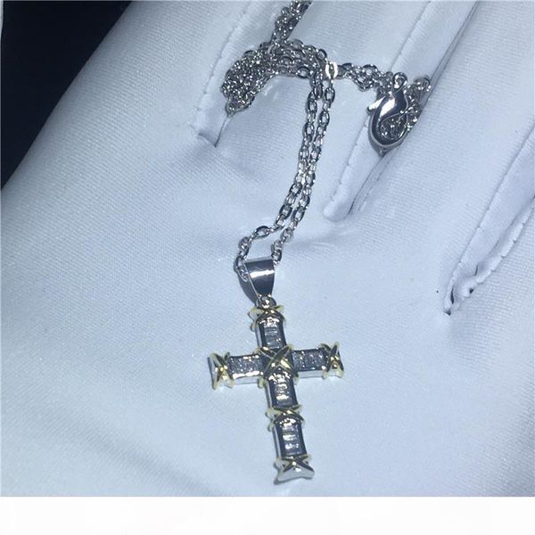 

христианский крест кулон ожерелья с 925 серебра bijoux 5a циркон cz помолвка свадьбы подвеской для женщин ювелирных изделий, Silver