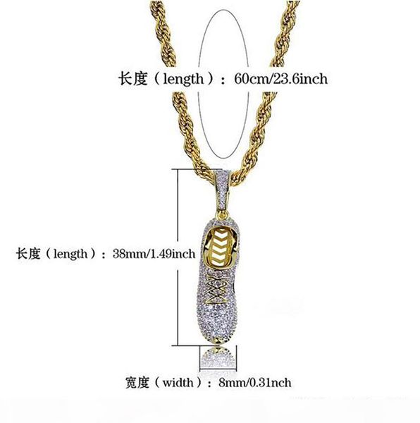 

r 3d sneaker shoe bling bling gold hip hop pendant cz micro pave 18k yellow gold plated necklace cubic zirconia pendant hip hop jewelry, Silver