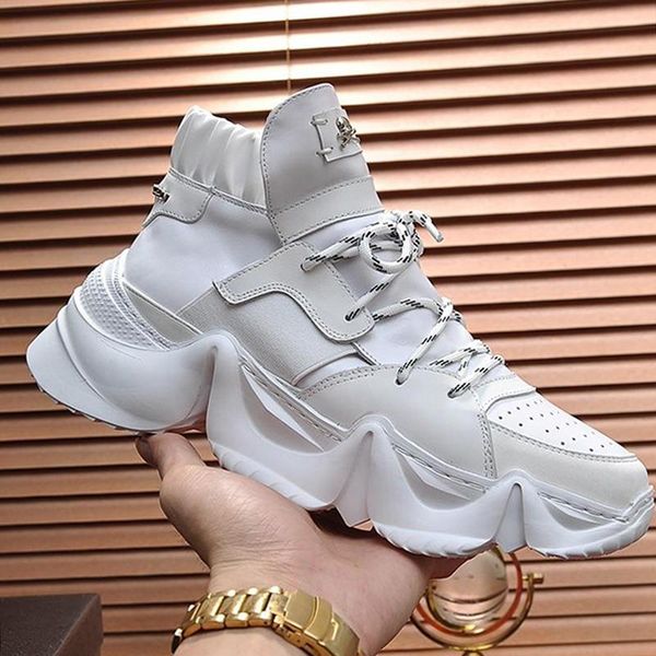 

mens shoes casual fashion outdoor fitness footwears hi -sneakers monster 0 .2 luxury style leather herren sportschuhe fashi, Black